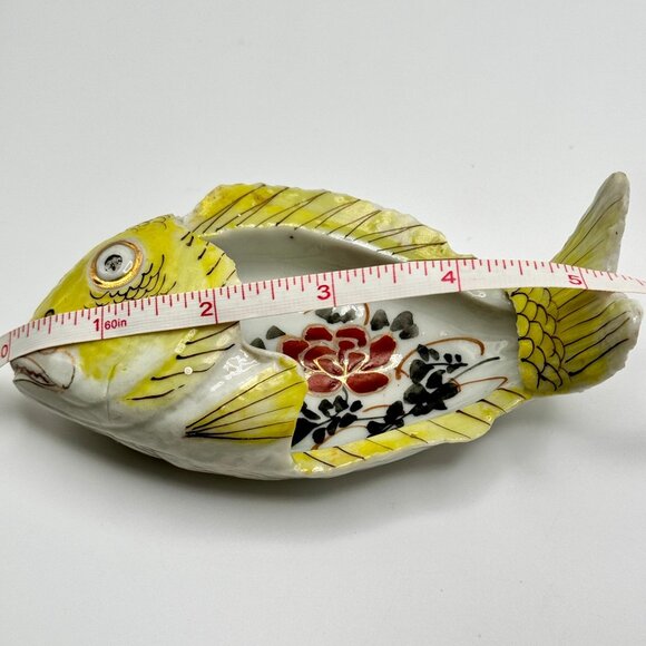 Antique Chinese Hand-Painted Fish Shaped Ceramic Dish Qing Dynasty Yellow - Picture 4 of 10